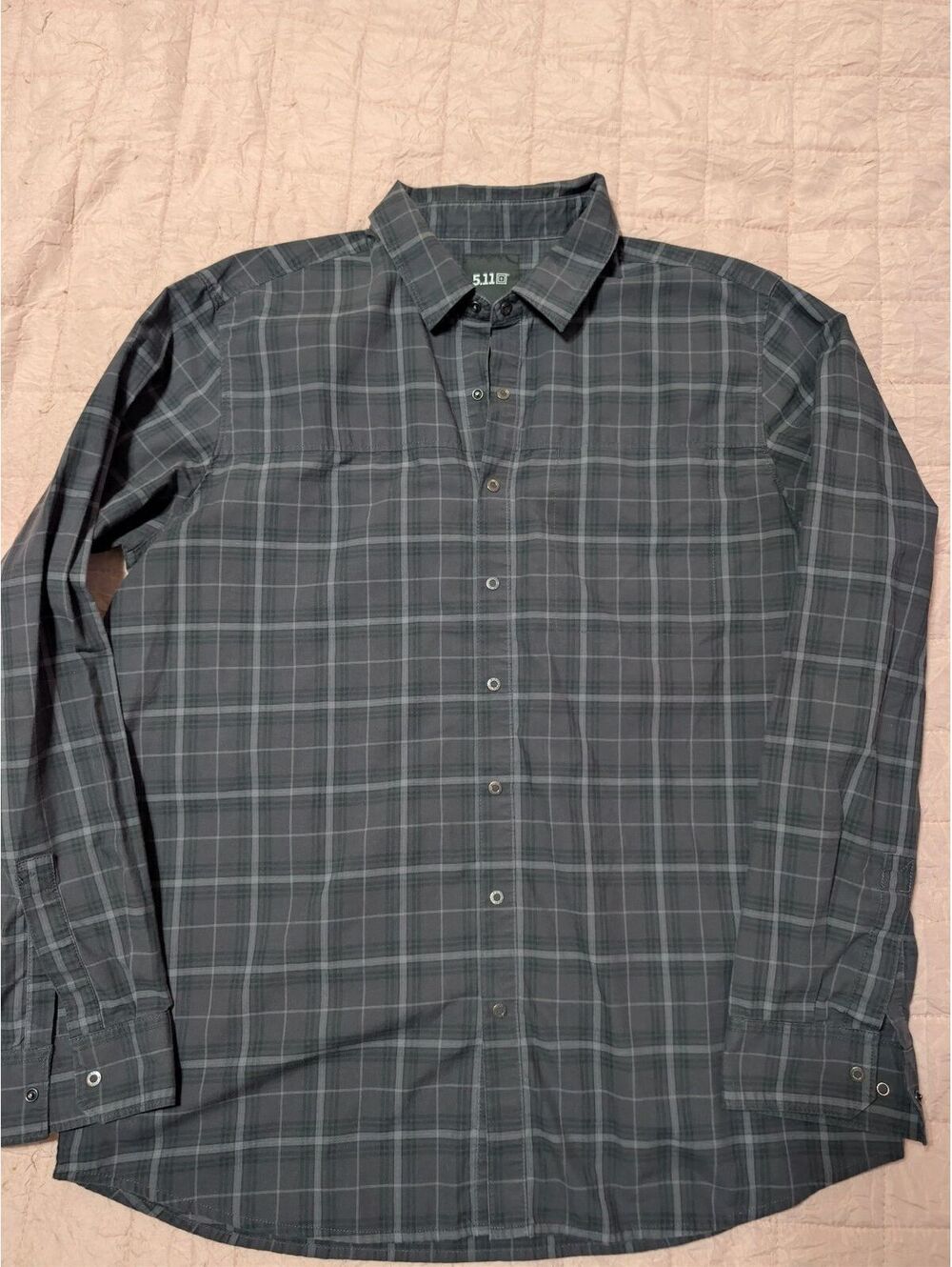 5.11 Tactical Men's Large Black Gray Plaid Button-Up Shirt
